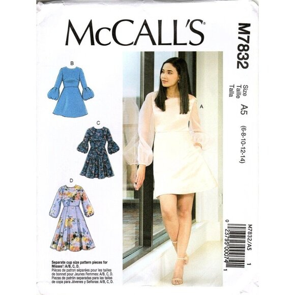 McCall's M7832 Misses 6 to 14 Fitted Lined Dress Uncut Sewing Pattern New - Picture 1 of 2